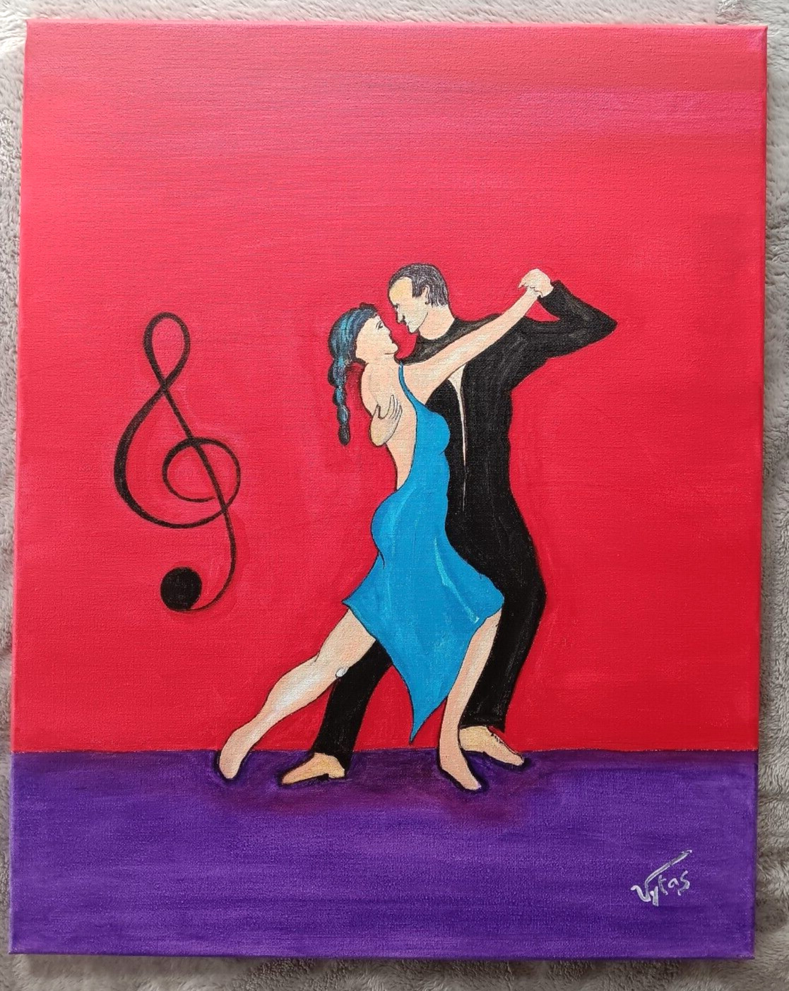 Tango For 2 Dancing Original Acrylic Painting Canvas Signed Vytas 16×20 in