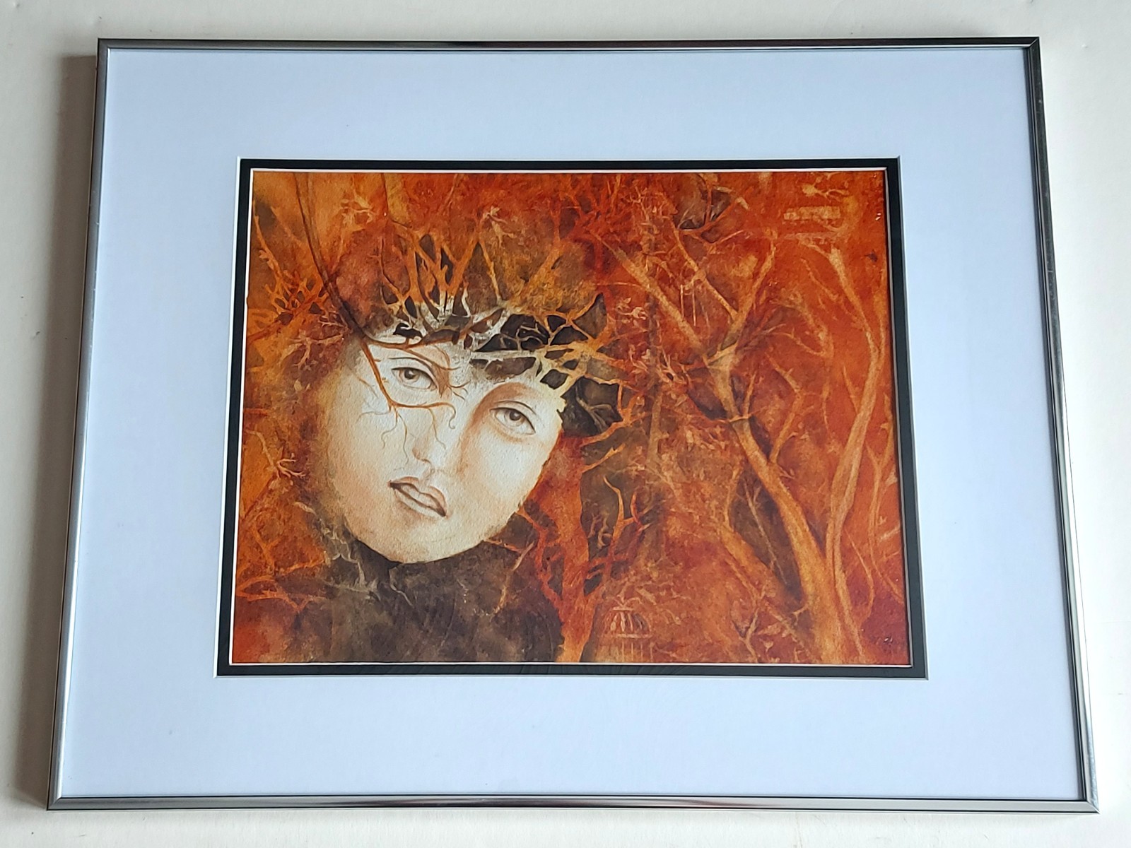 Autumn Forest Lady Portrait Watercolour Painting Signed By M. Taylor (W21)