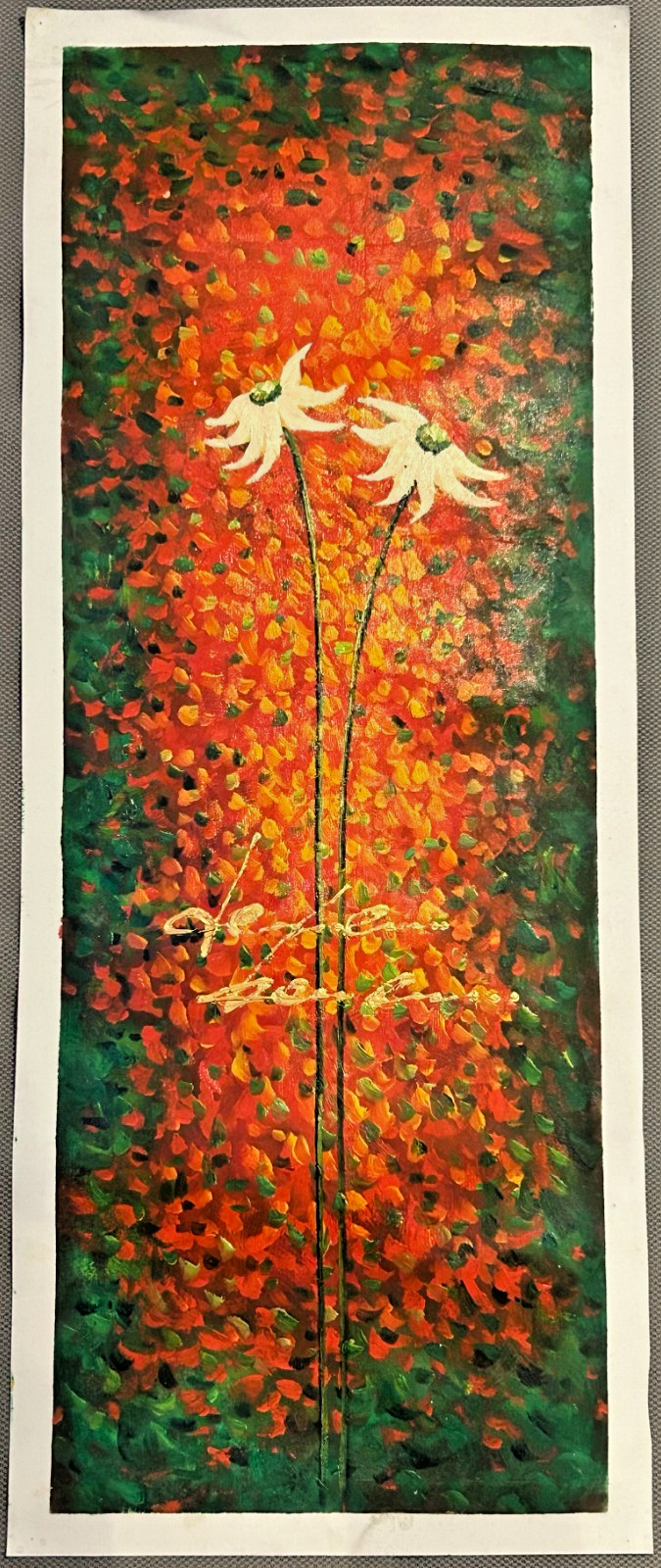 Hand-Painted Oil Painting on Canvas Paper 39×16 «Two Souls Blooming»