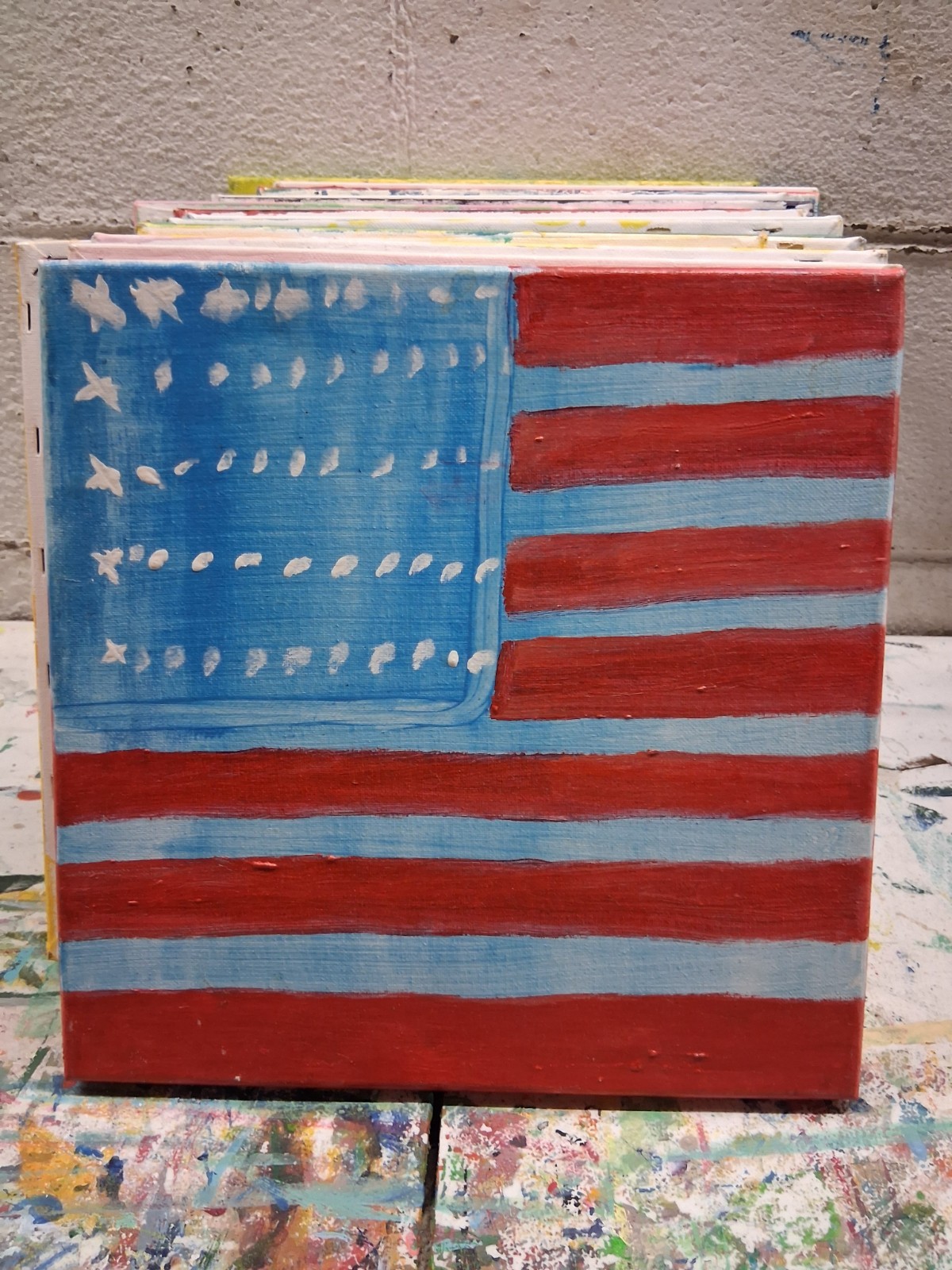 Original Art Acrylic On Canvas 12″ X 12″ Flag (USA Flag That Seems A Little Off)