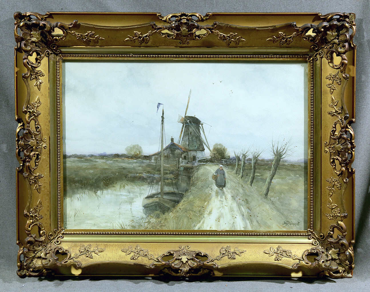 19th 20th Century Canadian Dutch Landscape with a Figure and Lake