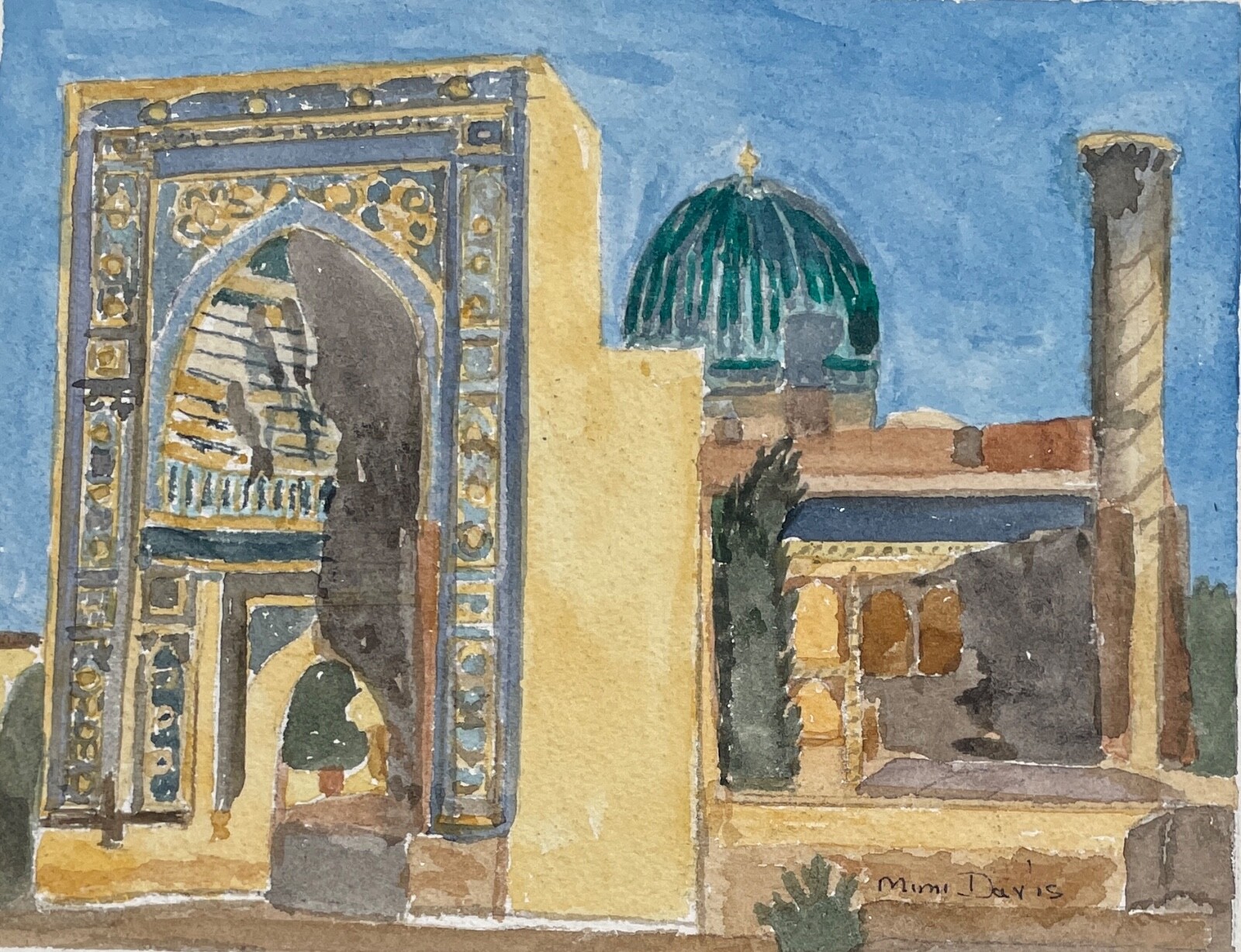 Uzbekistan, The Gur-e-Amir Mausoleum / Orig. W/C / 9″x12″ /Mimi Davis, Artist