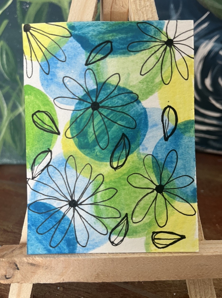 ACEO Original Mixed Media Art Flower Drawing Art Card Hand Painting