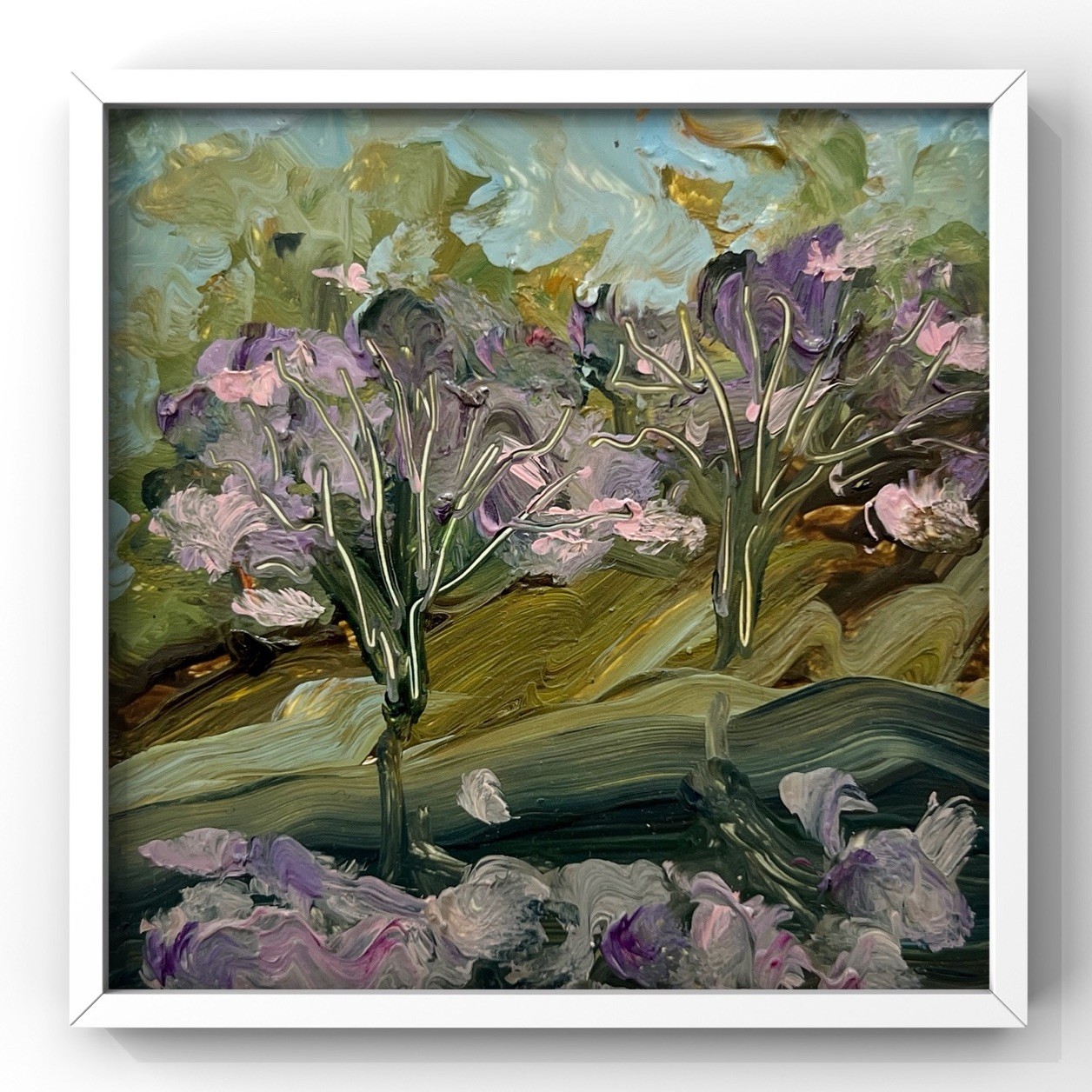 Blooming Trees Art Spring Blossom Painting Orchard Garden Artwork Framed Decor