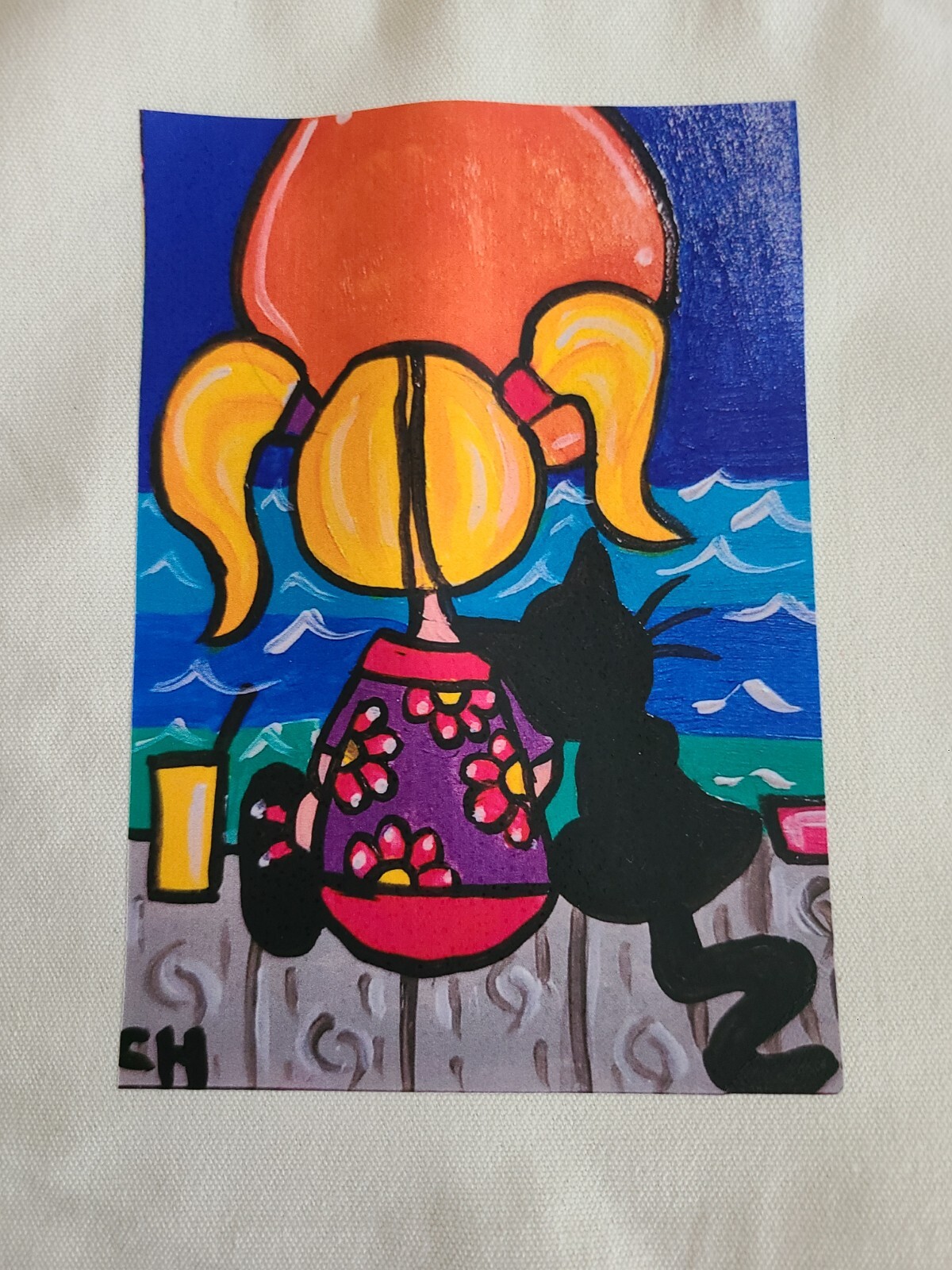 Brand NEW CANVAS WATCHING THE SUNSET CAT IRON ON TOTE BAG 16x13x4 » 2000-now