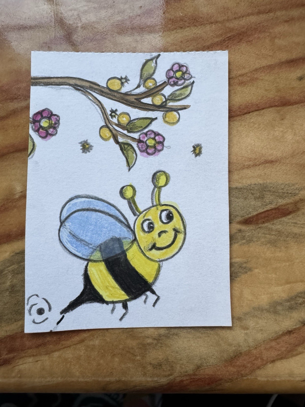 Aceo Original Art Trading Card Adorable Happy Bumble Bee Art By Sommer Rayn