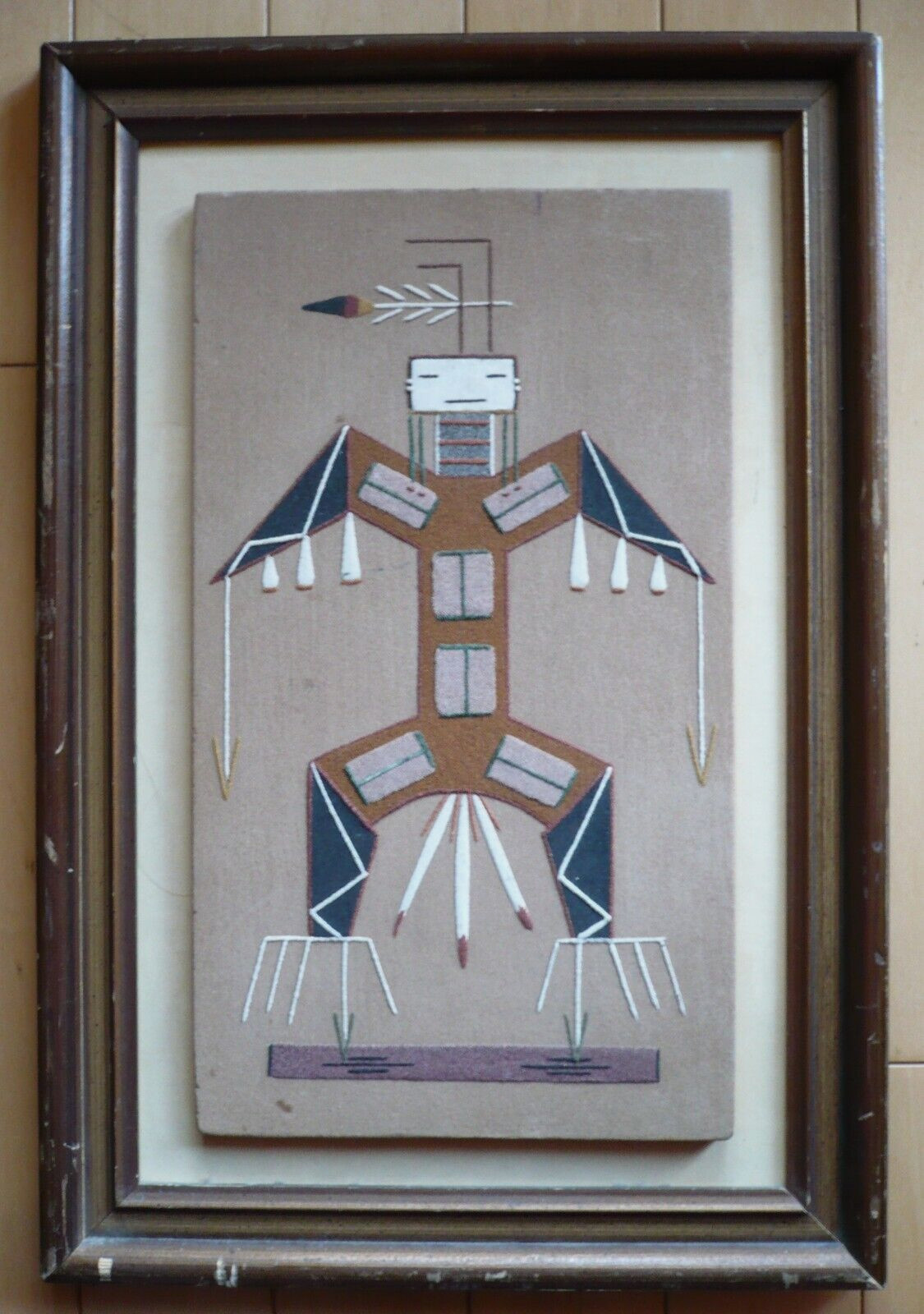 RUTH MASQUAT SHEEP SPRINGS VINTAGE SAND PAINTING FIGURAL MODERNISM NEW MEXICO NM
