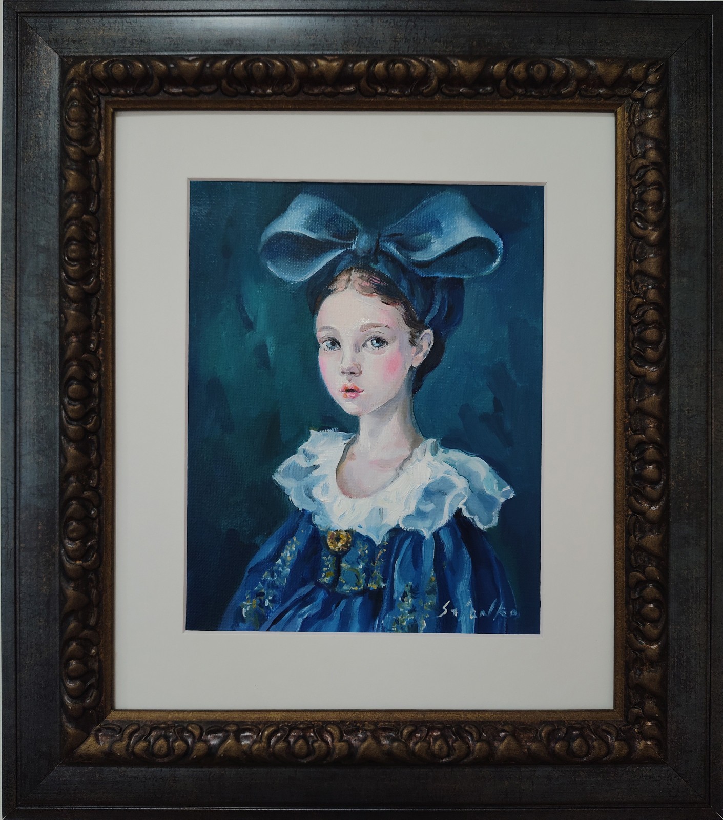 Original portrait of woman, Girl, Contemporary art, Old Fasion costume, Framed