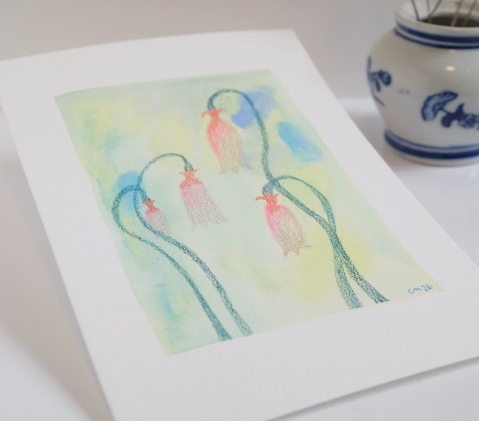 Orange Snowdrop Gouache Mystery Wildflower Painting 100% Cotton Paper 5″ x 7″