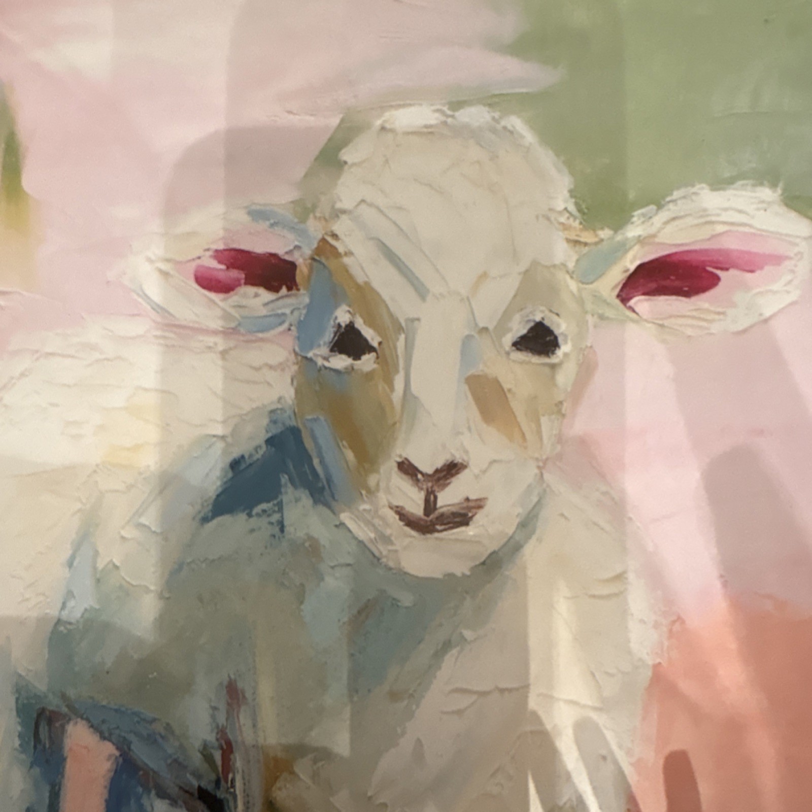 Kendall Signed Abstract baby lamb Painting, Medium, Framed Animal Artwork