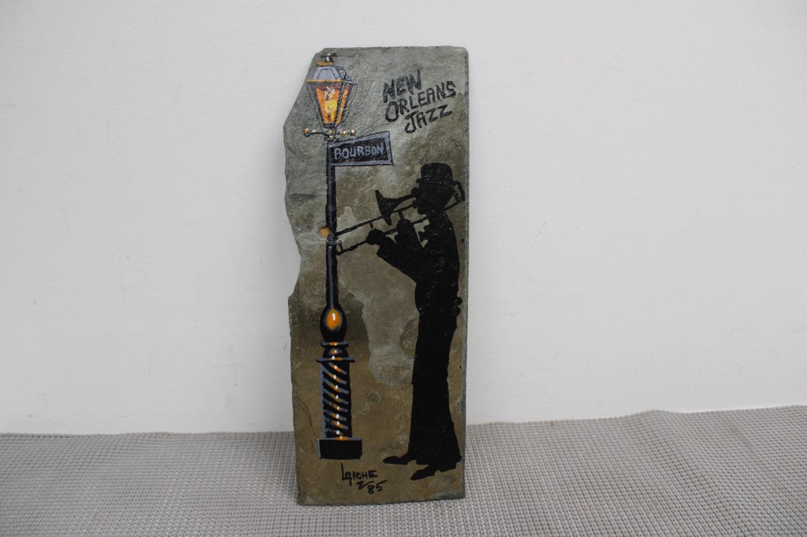 Pierre Louis Laiche Folk Art Jazz Clown New Orleans Signed Slate 2 85