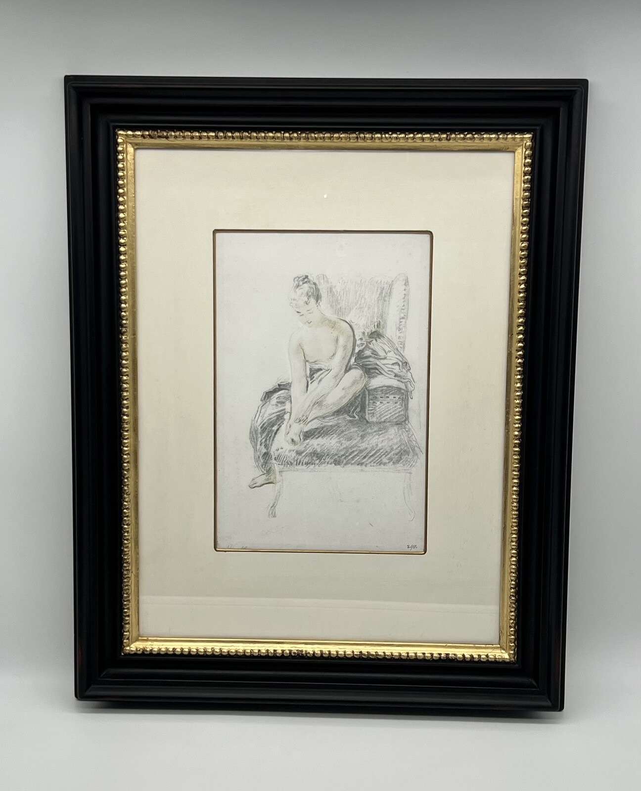 Antoine Watteau – A Half Nude Woman Seated On A Chaise/Longue COA