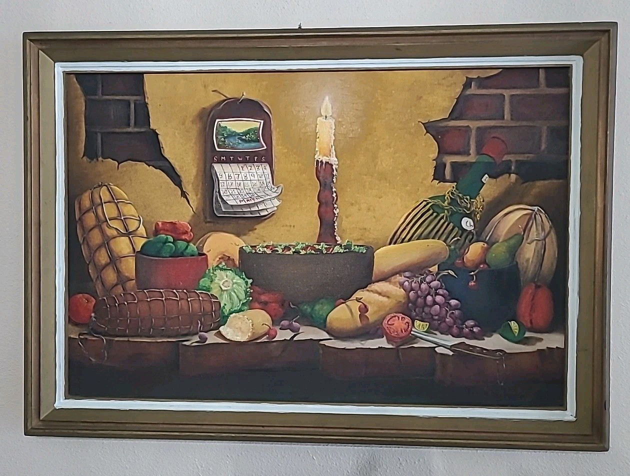Vintage New York Prison Art 1971 Still Life Supper Charles Hoppe Painting Large