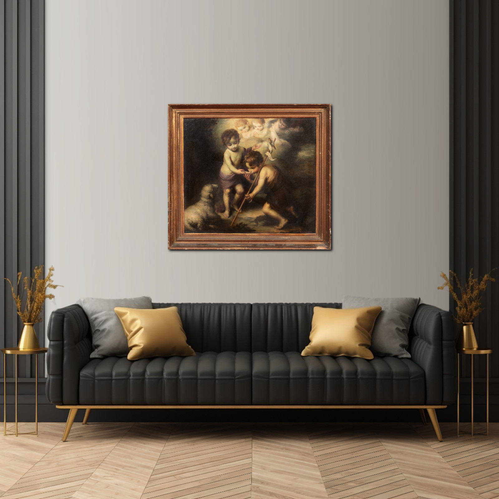 Large 18th Century Spanish School Infant Christ St John the Baptist & The Lamb