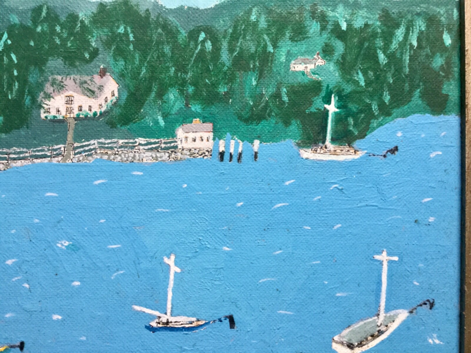 Fantastic Primitive Painting Navasink River at Marine Park Red Bank New Jersey !
