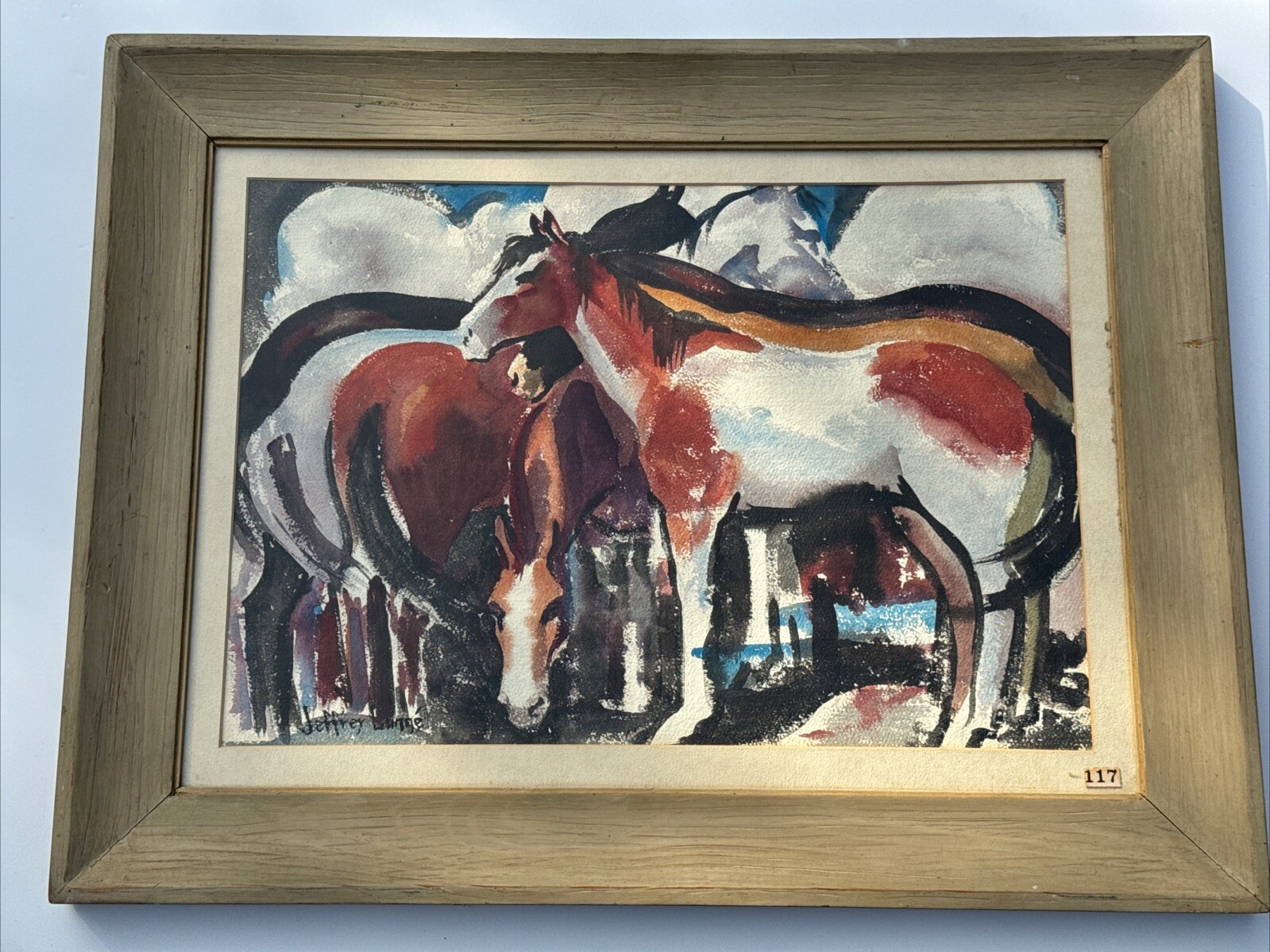JEFFREY LUNGE PAINTING MID CENTURY HORSS WPA STYLE EXHIBITED IN PASADENA MUSEUM