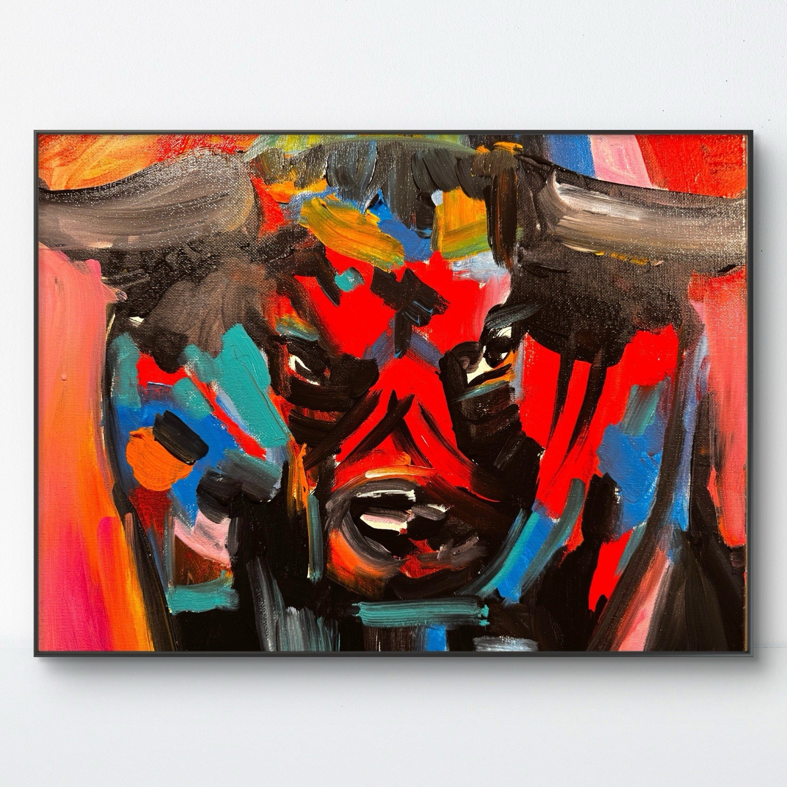 SAMATOWIC Original Abstract Bull 12×16 Colorful Living Room Art Signed 561