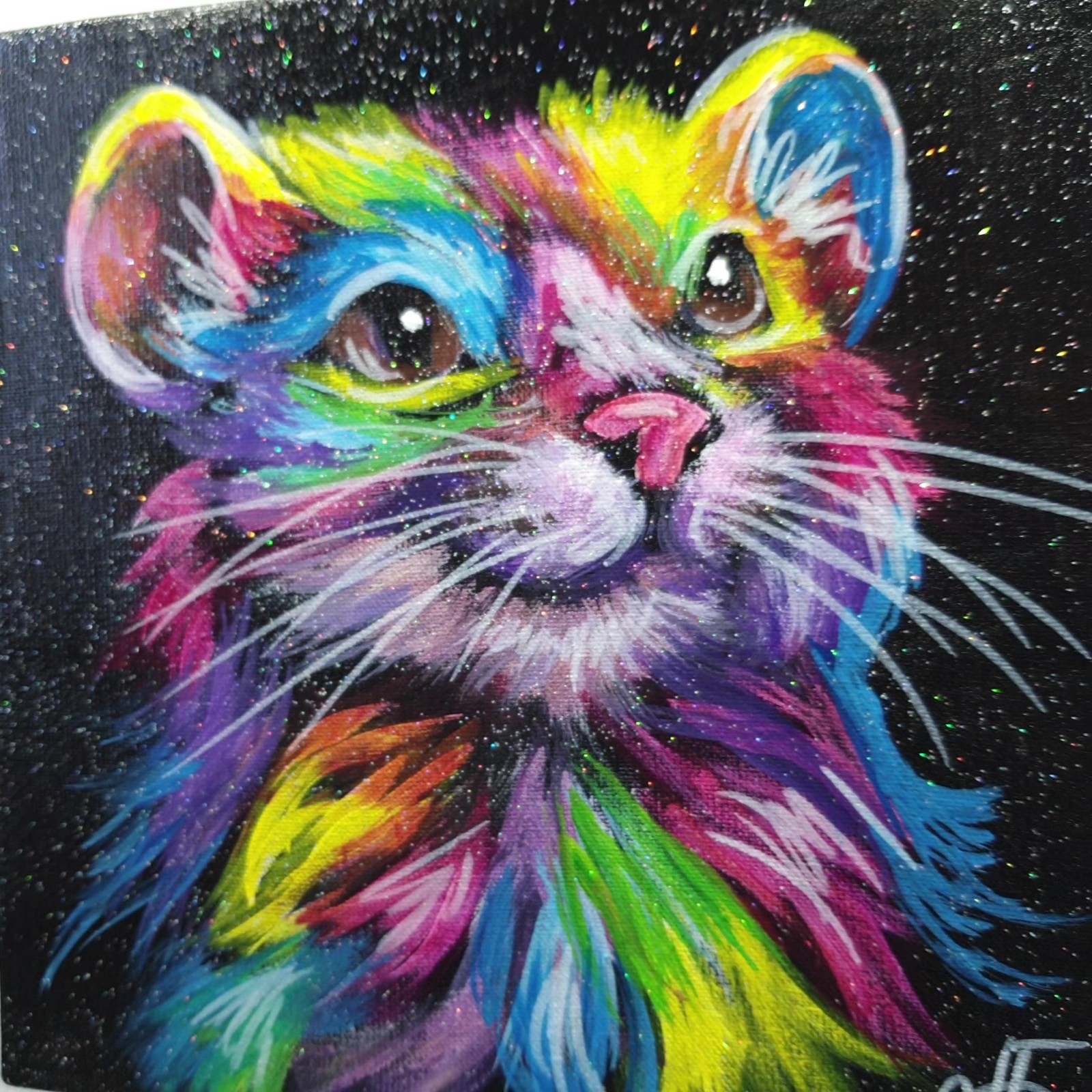 Rainbow Mouse Original Acrylic Painting Animal Portrait Canvas Wall Art Decor