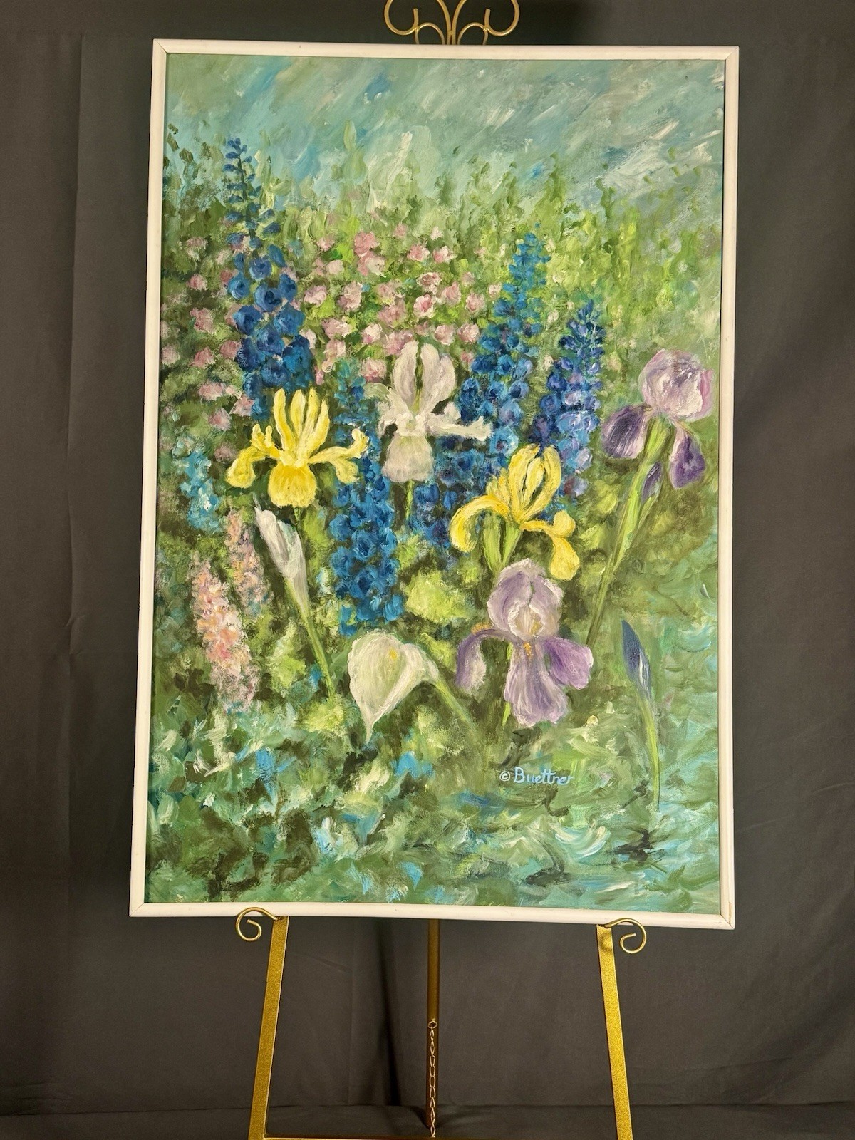 Blooming Garden Original Signed Oil Painting Gold FrameImpressionist