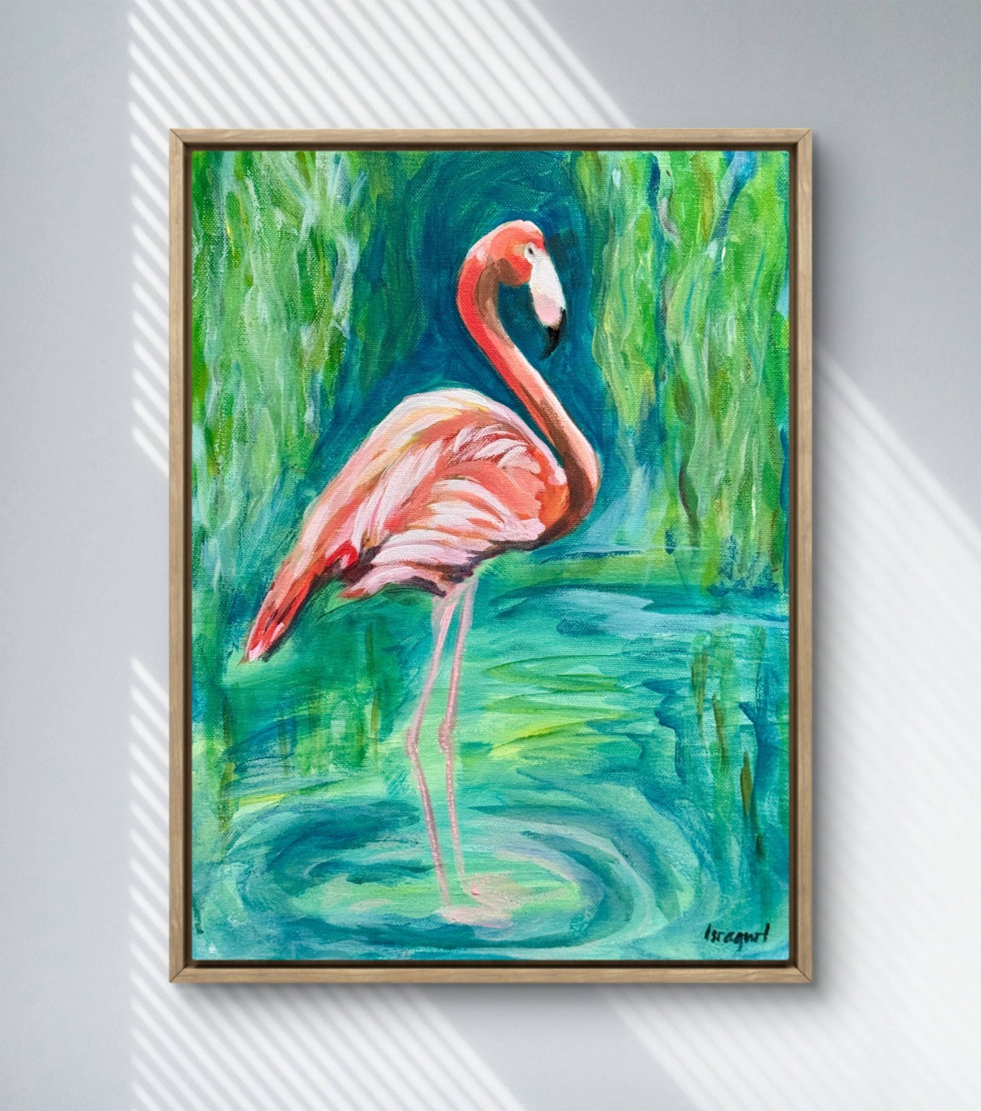 Flamingo Original Signed Acrylic Painting on Canvas 12×16 Wall Art