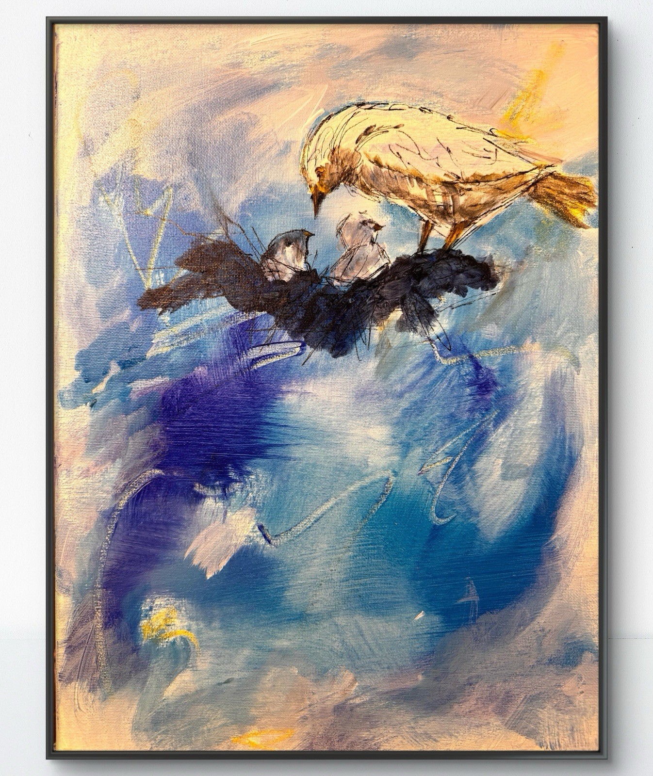 SAMATOWIC Original Abstract Birds Nestlings 12×16 Expressionism Signed Art 297