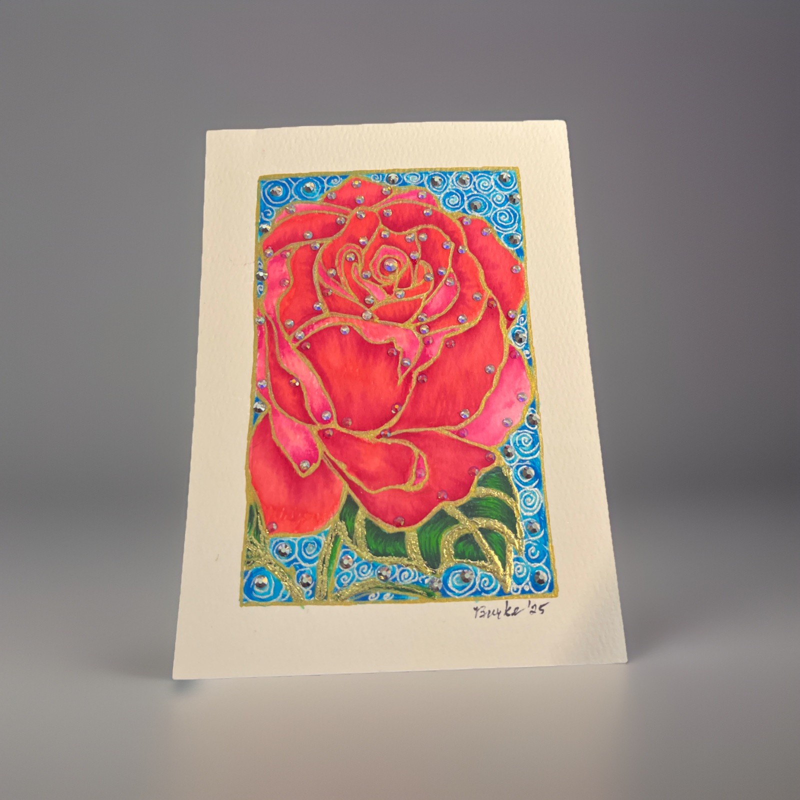 Original Hand Painted Floral 4×6 Mixed Media On 5×7 Cold Press Water Color Paper