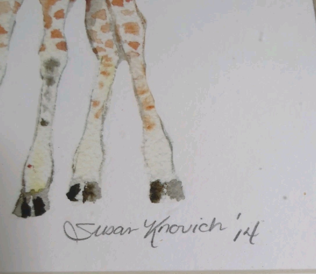 Framed Elephant & Giraffe Balloon Watercolor Prints Signed By Susan Knovich