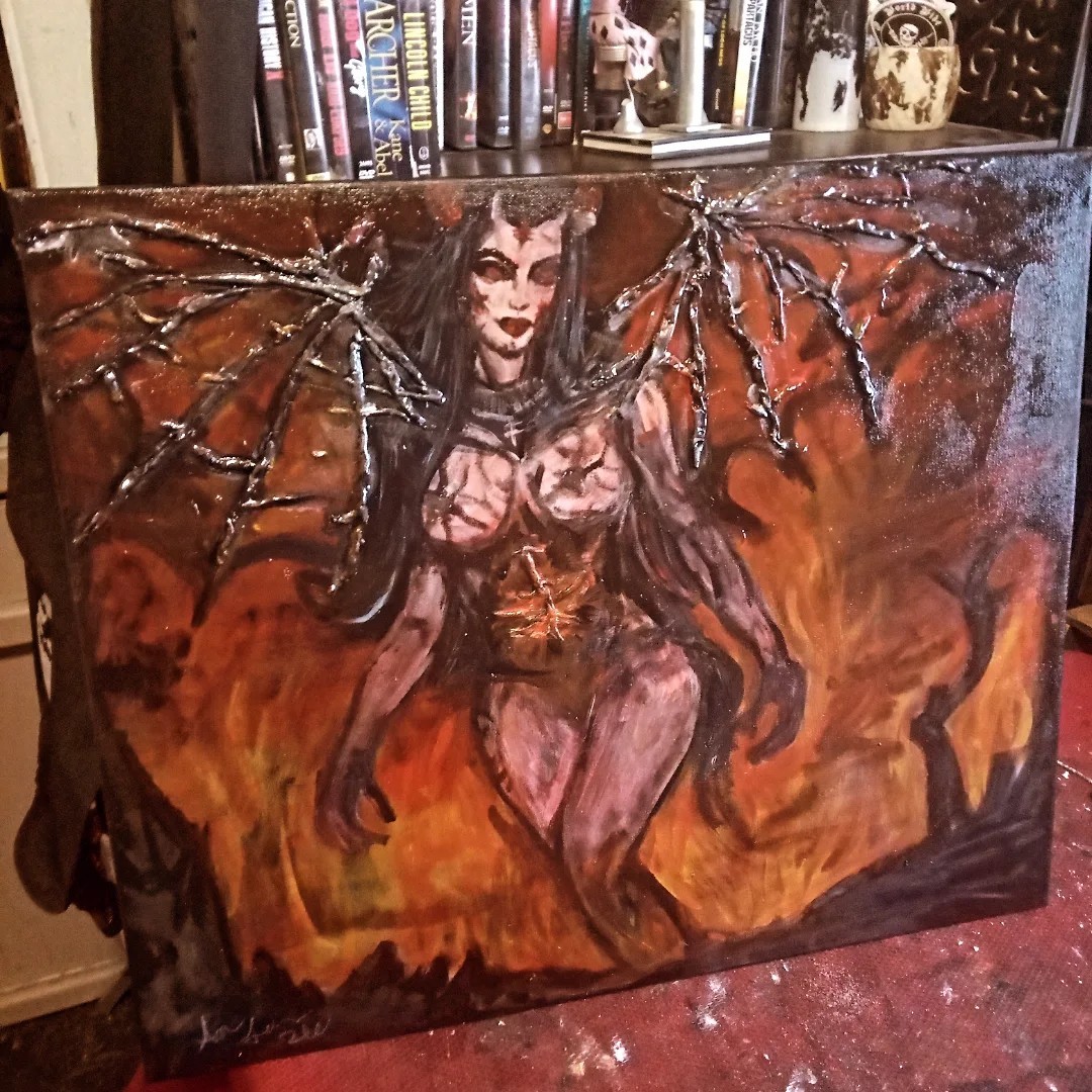 Hand-Painted Fantasy Demon Woman Canvas Painting, Unframed Single Piece