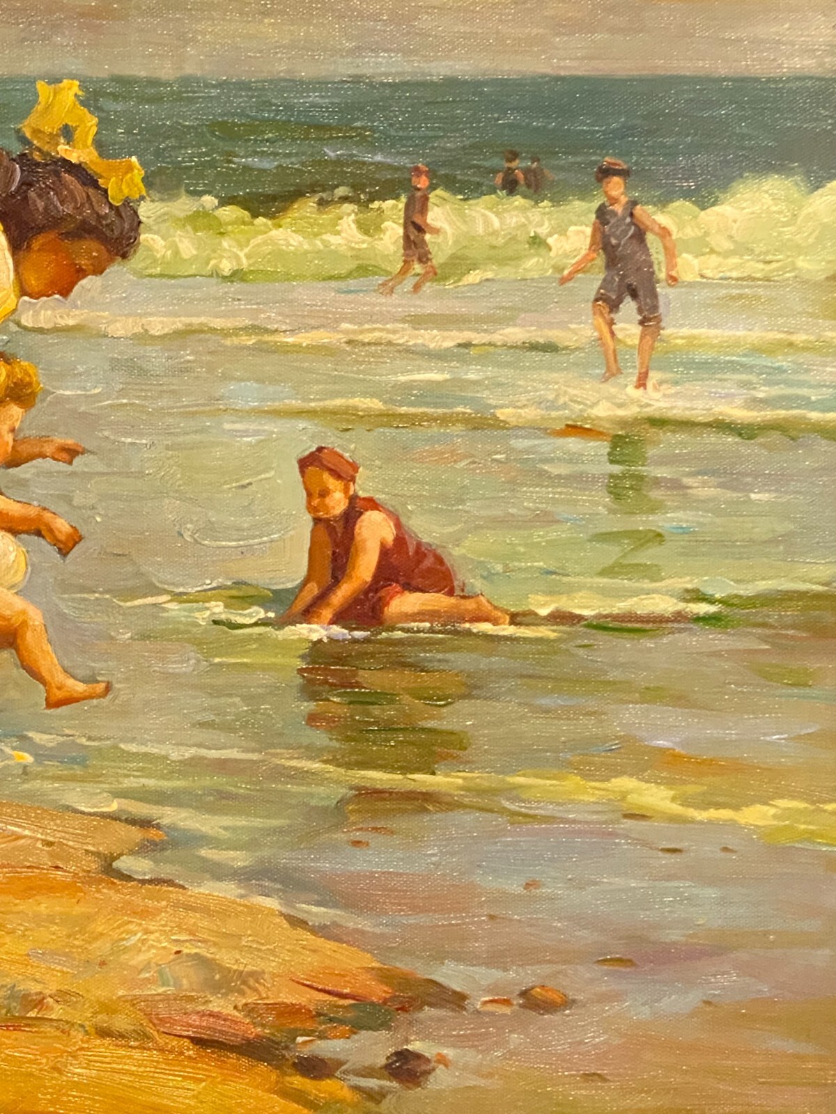 VTG Oil On Canvas «At The Seashore» After Edward Henry Potthast, Signed &Framed!