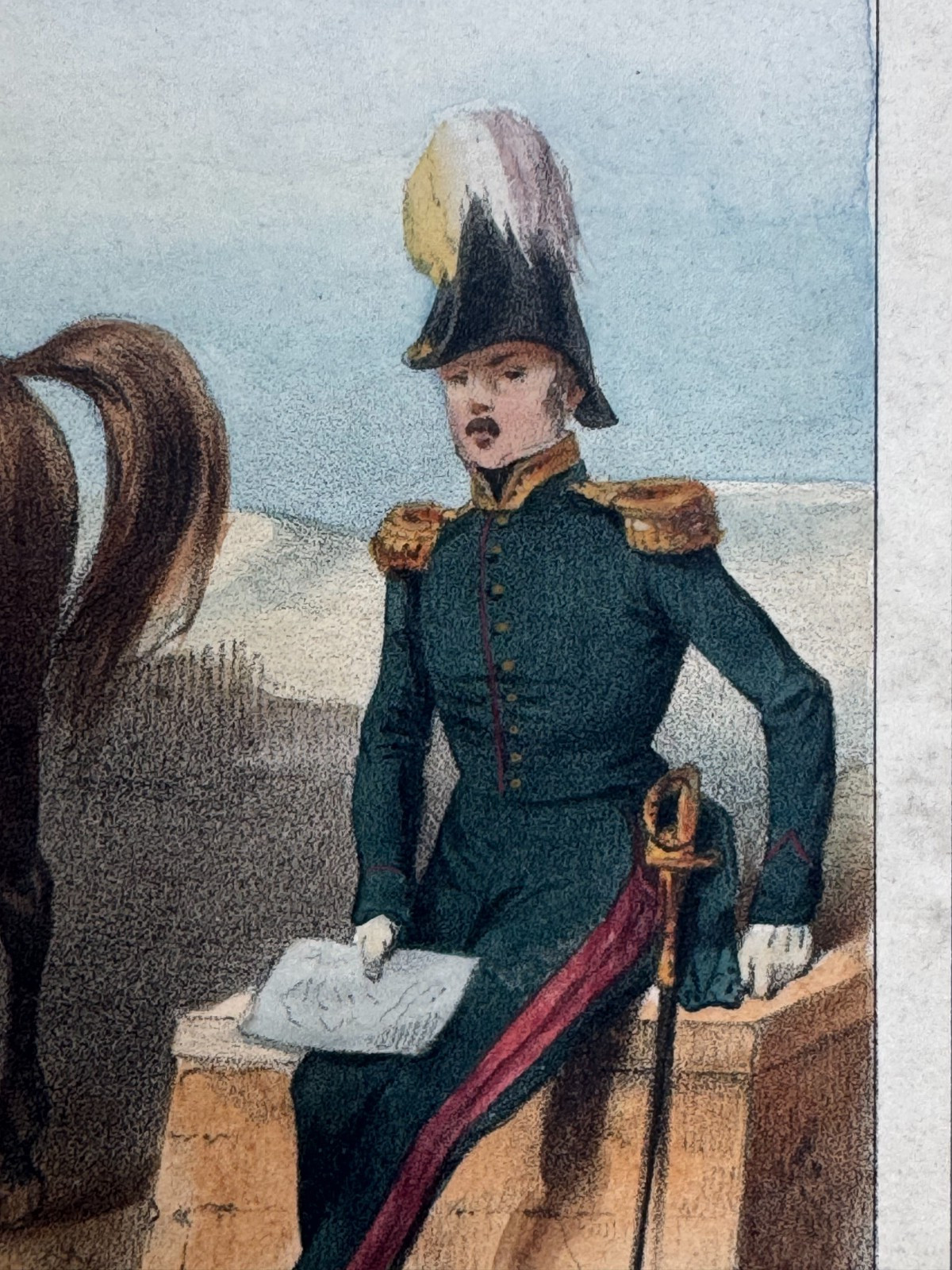 RIGO FRERES ORIGINAL 19TH C. FRENCH MILITARY WATERCOLOR AQUATINT CIRCA 1850 ARMY