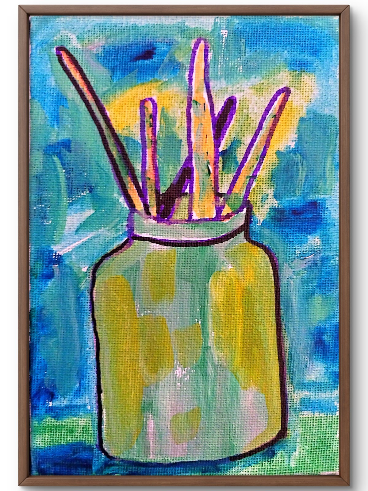 Paintbrushes Modern Original Signed Canvas Panel Home Decor Acrylic 4×6 Wall Art