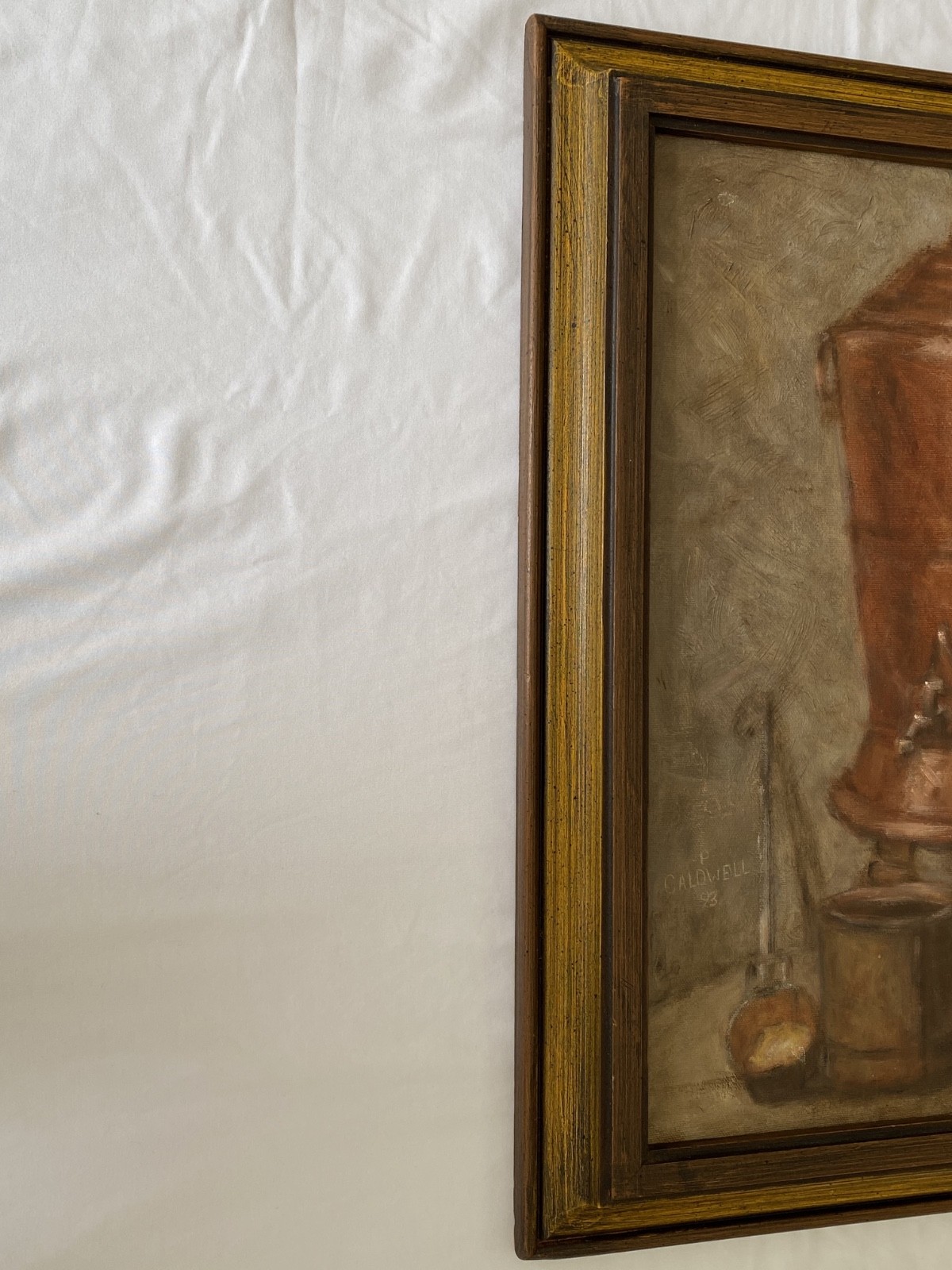 Signed Oil Painting on Canvas Copper Vessel Still Life Framed 1993