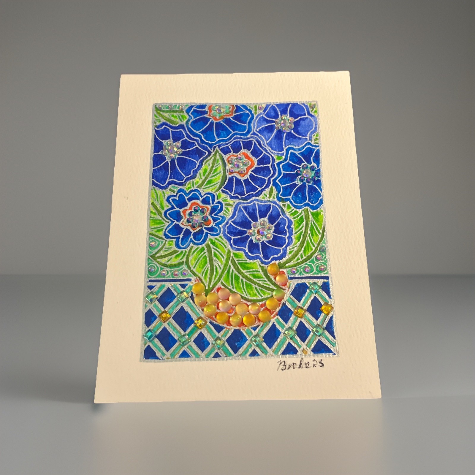Original Hand Painted Floral 4×6 Mixed Media On 5×7 Cold Press Water Color Paper
