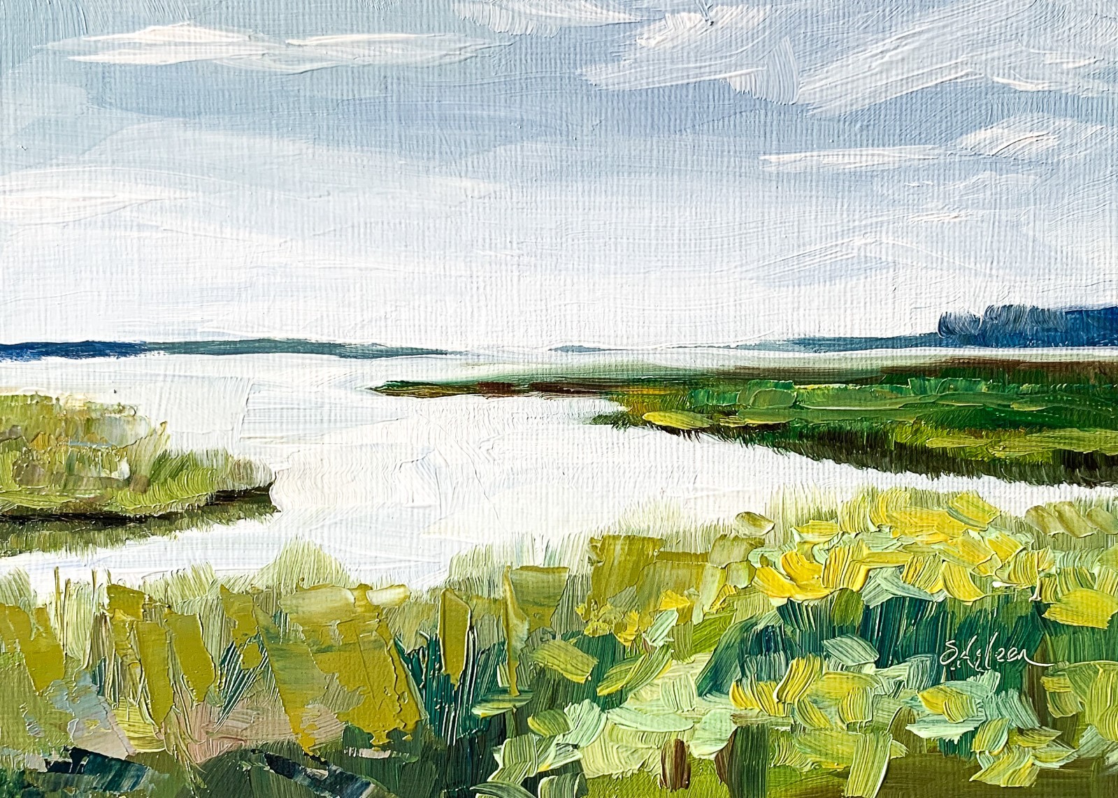 5.5 x 7.5 Original Oil Painting Marsh Landscape Impressionist Lowcountry Signed
