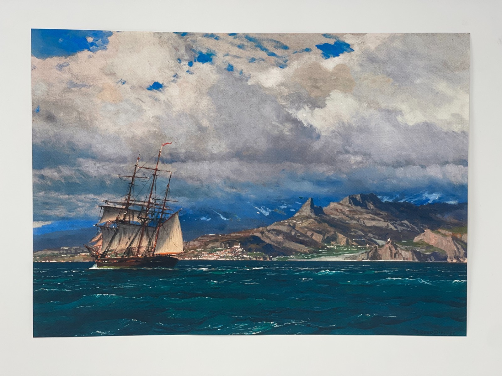 Three Masted Sailing Ship Poster – Maritime Coastal Home Nautical Wall Art Print