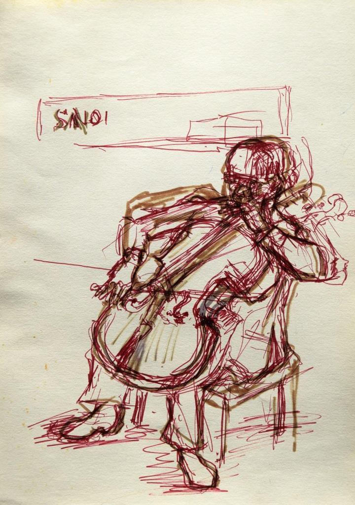 Irmgard Kaupisch by Reppert 1897-1989 Munich/drawing cello player/1970-80