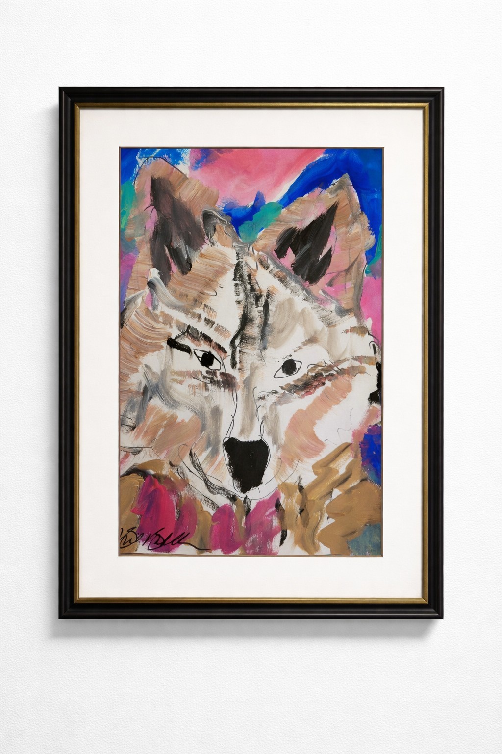 Colorful Neo Expressionist Original Wall Art, Wolf #1 Painting