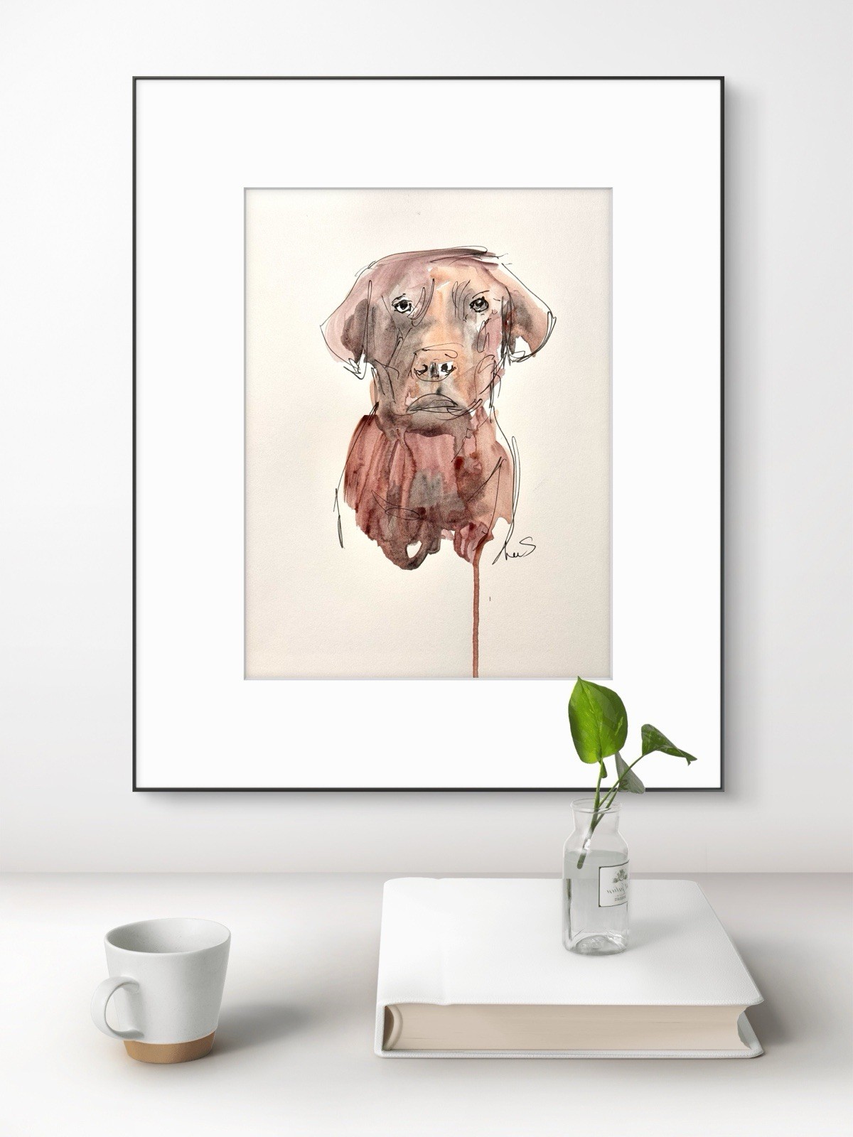 Original Abstract MInimalism 9×12 Labrador Dog Handmade Signed Bedroom Decor 20