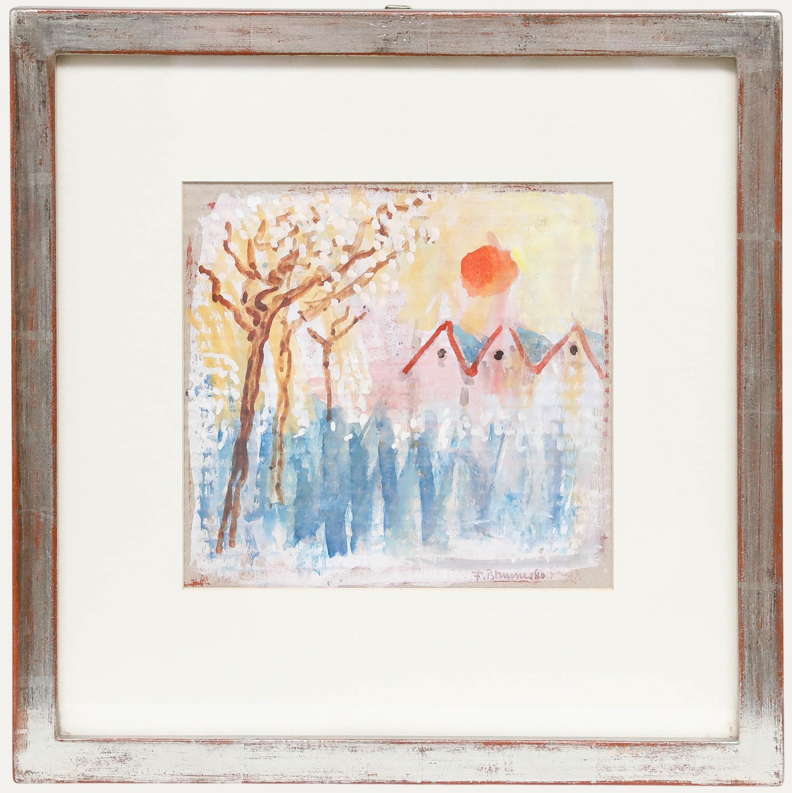 Fritz Brunner (1908-1996) – Framed 1980 Gouache, Sun Over the Blossoms