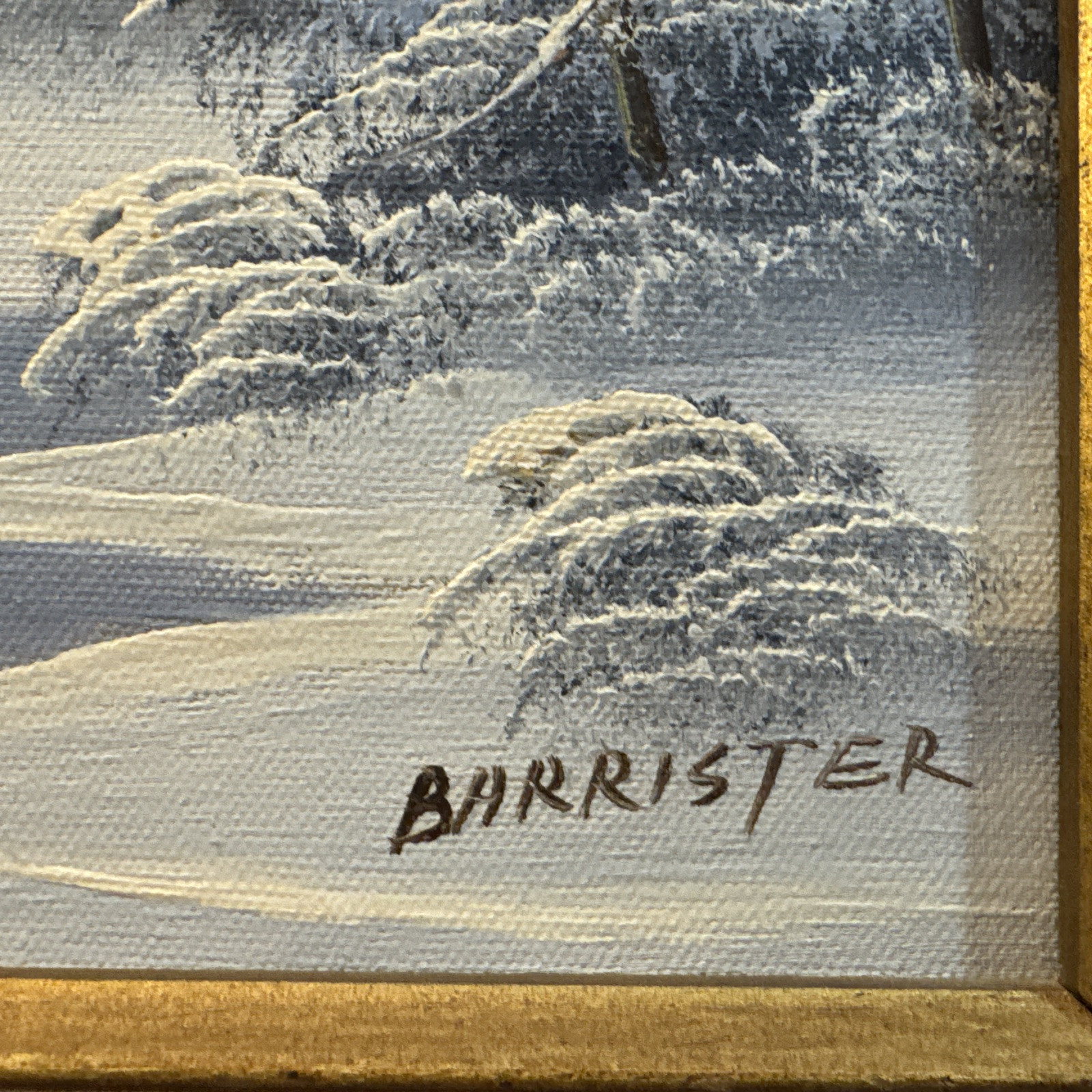 Vintage Signed Barrister Winter Scene With Gorgeous Handmade Frame 18×16 Total
