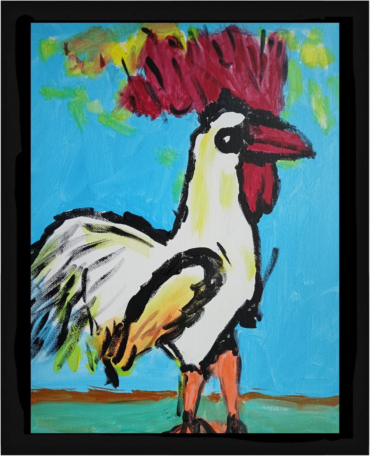 Abstract/Expressionism 11×14 Rooster One of a Kind Colorful Acrylic Art Painting