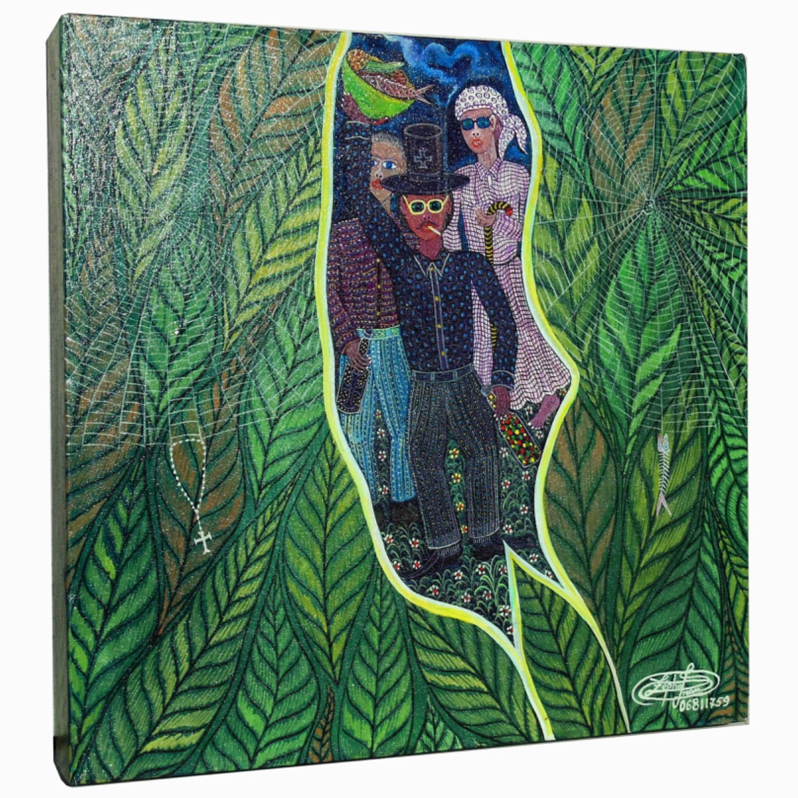 «Baron Samedi, Grande Brigitte, Ghédé Nibo» by Frantz Zephirin – 16 in x 16 in
