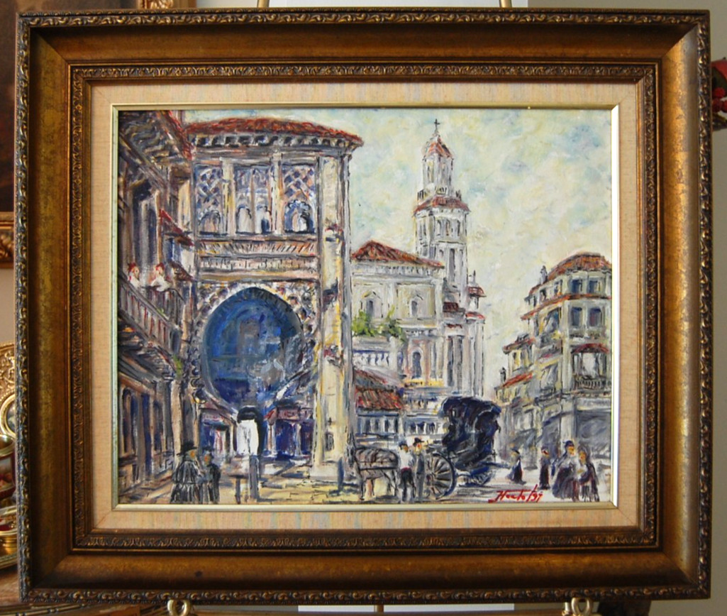 FRAMED ORIGINAL STREET SCENE OIL OF 1800’S CORDOBA, SPAIN ARTIST: HECTO VIDAL