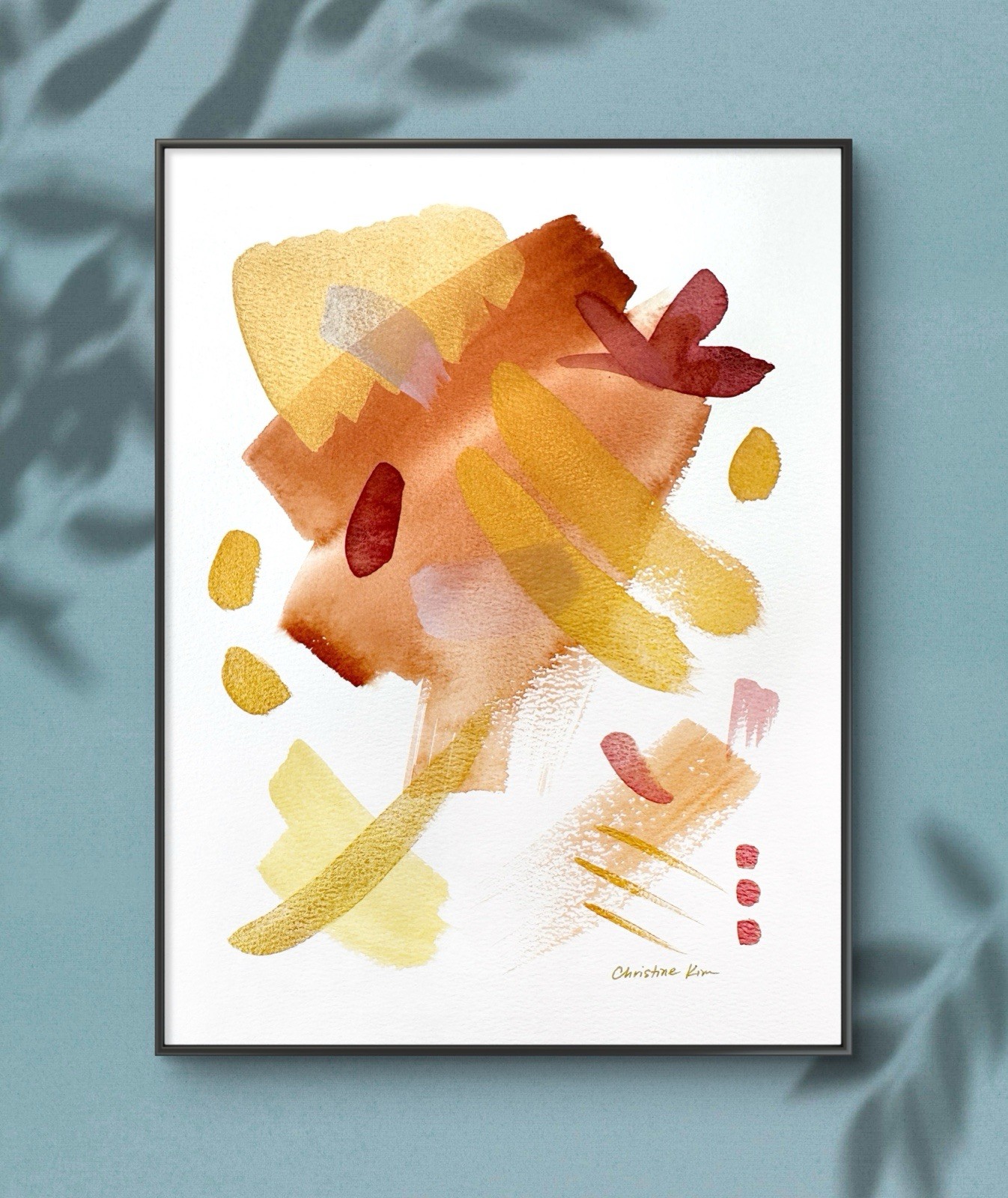 Original Abstract Watercolor Painting 12 x 9 Gold Orange Art Home Decor