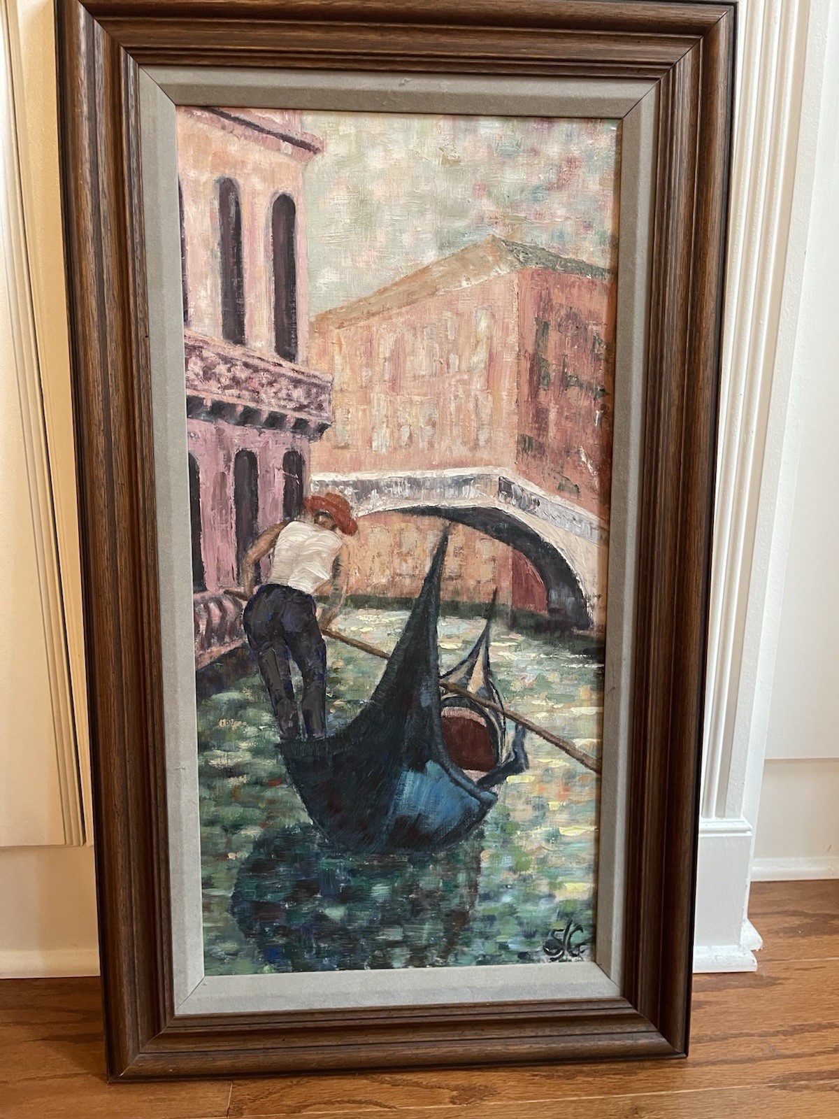 Original Painting VENICE ITALY Gondola GRAND CANAL on GONDOLA ~17×29”