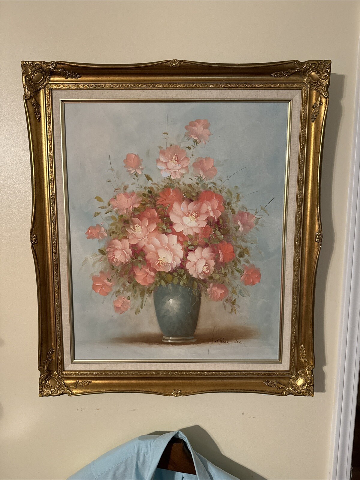 29”x25.5” Framed And Matted Oil On Canvas Still Life botanical (Pink Rose)