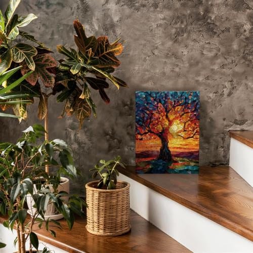 RTVJTERQ Neutral Canvas Art 8×10, Mosaic Tree of Life Abstract Oil Landscape 17