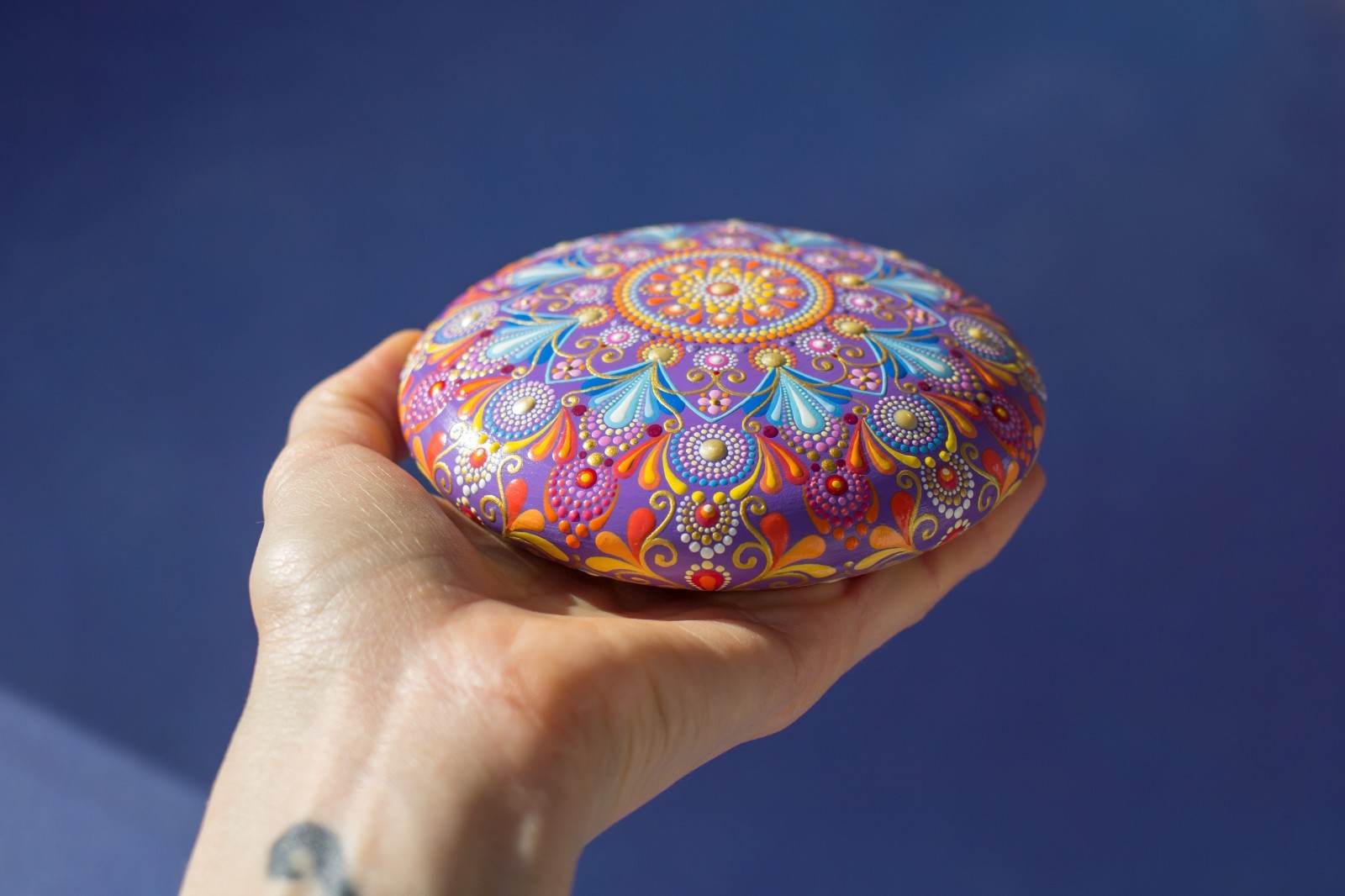Mandala Painted Stone Acrylic Rock Paperweight Dot Art Painting by Lauruntra