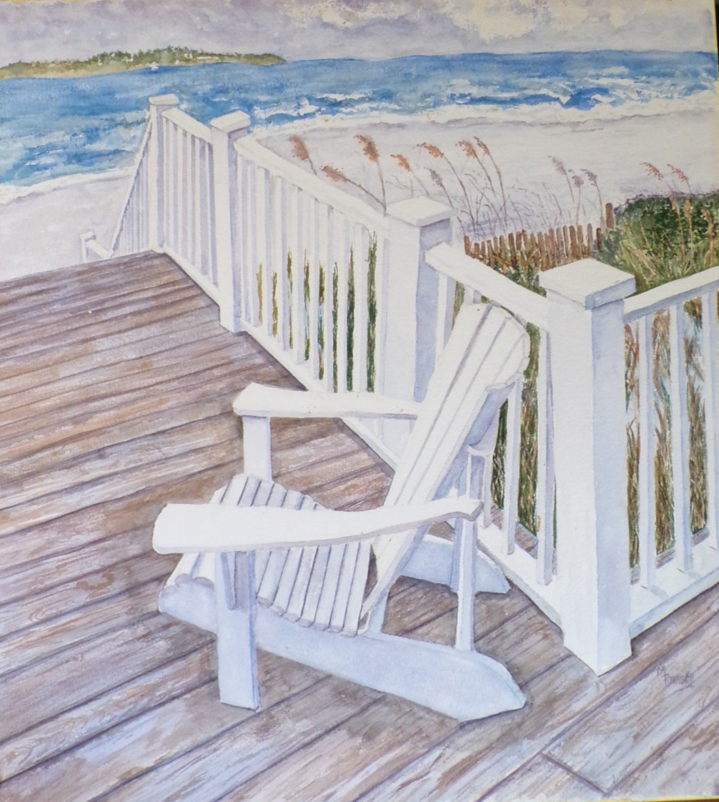 Fine Art Vintage Original Artist Signed Beach Scene Watercolor Painting