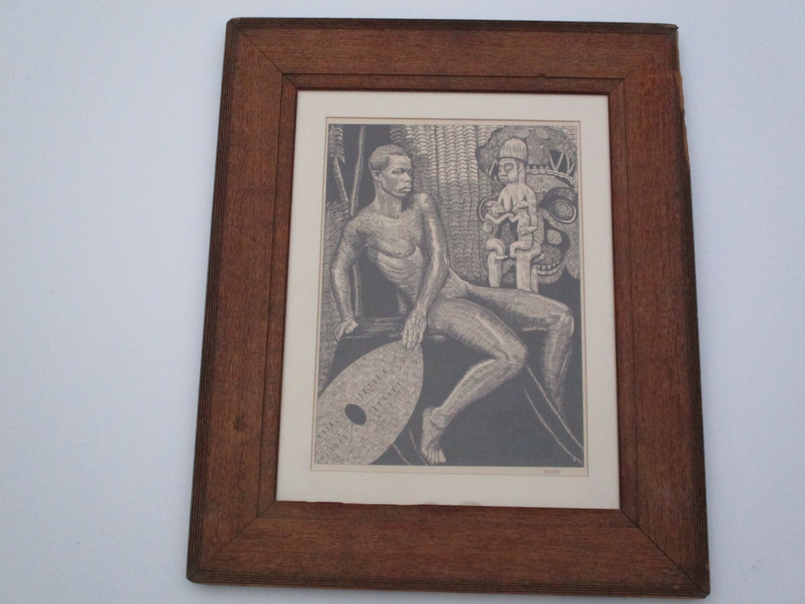 ANTIQUE VINTAGE AFRICAN AMERICAN PORTRAIT BY KEENE TRIBAL SCULPTURE DRAWING MOD